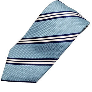 Tasso Elba Silk Necktie, Light Blue w/White Stripes - Like New